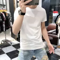 夏季短袖T恤男士圆领半袖衫简约净色纯色体恤衣服多色丝光棉