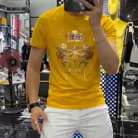欧洲站夏季新款个性潮流修身蜻蜓烫钻印花玉蚕丝T恤男短袖潮