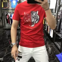 欧洲站夏季新款男士丝光棉短袖T恤韩版潮流重工烫钻老虎头印花T恤