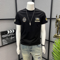 欧货夏季新款刺绣丝光棉男士修身短袖T恤印花圆领半袖男装体恤ins