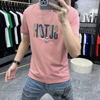 欧货夏季新款棉质短袖T恤男士简约字母上衣体恤丝光棉半袖衫