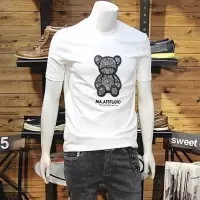 短袖T恤熊印花潮款青年圆领丝光棉修身休闲半袖T恤百搭欧洲站