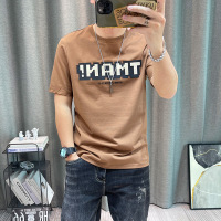 短袖T恤男夏季新款字母印花丝光棉男士衣服修身半袖体恤衫潮