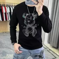 秋冬新款长袖体恤打底衫重工烫钻小熊卫衣男上衣时尚潮流衣服