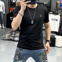 夏季新款短袖T恤男士钢印时尚简约潮圆领修身半袖体恤打底衫上衣