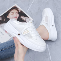 包头半拖鞋女夏季新款外穿懒人小白鞋厚底内增高网面鞋潮F05