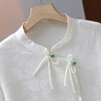 24春夏中青年女装素雅盘扣白色长袖上衣国风内搭衬衫中年妈妈装