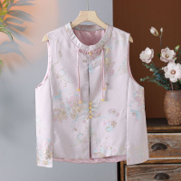 春秋新中式国风盘扣刺绣提花马甲背心无袖盘扣上衣马夹外搭女装