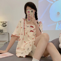 春夏季可爱卡通睡衣女棉质短袖短裤套装韩式甜美少女家居服可外穿
