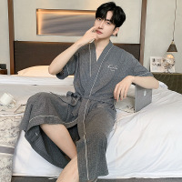 短袖睡袍男士春秋季薄款棉质休闲7宽松酒店浴袍青少年家居服大码