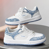 男鞋春夏季新款小白鞋时尚腰果花皮面拼色冲孔透气休闲低帮板鞋