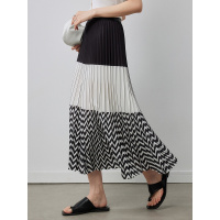 [彩虹印记]复古撞色半身裙女夏新款印花百褶裙高腰垂感雪纺长裙