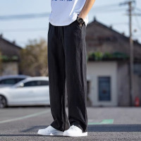 日系复古亚麻裤子男款夏季薄款宽松直筒裤垂感宽松休闲裤