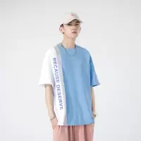 男士短袖T恤夏季新款男装韩版潮牌ins拼接圆领打底衫纯棉半袖体恤