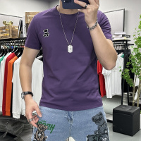 夏季新款小熊印花短袖T恤男士圆领半袖上衣丝光棉修身体恤衫潮ins