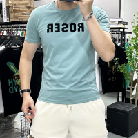 字母简约时尚短袖T恤男士上衣圆领半袖丝光棉修潮流夏季新款打底