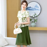 妈妈连衣裙夏季新款中老年女士夏装短袖新中式国风假两件裙子