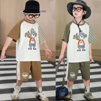男童夏装套装新款中大童卡通条纹网红短袖夏款儿童帅气夏季潮
