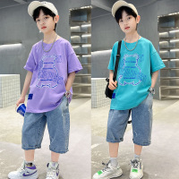 男童套装夏装新款儿童短袖牛仔裤中大童洋气韩版潮酷衣服夏款