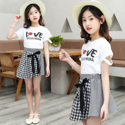 洋气儿童夏装套装女童格子裙两件套新款韩版小女孩短袖韩版衣服潮