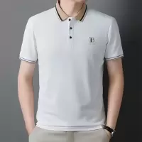 夏季男士棉质短袖T恤休闲简约B徽章polo衫纯色T恤长绒棉跨境外贸