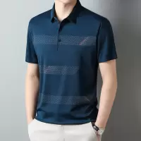 夏季新款polo短袖T恤免烫中年男士条纹丝光棉T恤休闲薄款男装