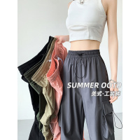 速干工装裤女夏季薄款新款登山美式直筒伞兵小个子冰丝阔腿裤