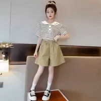 女童短袖套装新款中大童洋气女孩儿童夏装休闲短裤两件套