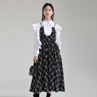 秋法式碎花吊带连衣裙大摆收腰裙子千金风在逃公主裙