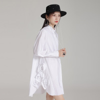 设计感侧边立体花朵宽松中长款衬衫裙早春新款连衣裙