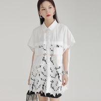 小众设计重工烧花镂空垂坠感抗皱衬衣中长款衬衫外套女夏