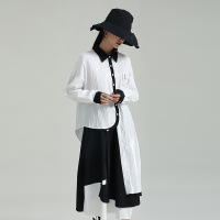 山本暗黑风不规则中长款衬衫女单排扣撞色衬衣外穿潮