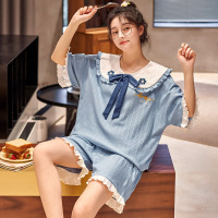 女士睡衣夏季棉质短袖 短裤韩版家居服卡通可爱休闲薄款睡衣套装