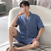 男士睡衣夏季棉质开衫短袖短裤休闲日系和服宽松加大码外穿家居服