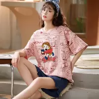 睡衣女士夏季棉质短袖短裤两件套装大码韩版年新款夏天家居服
