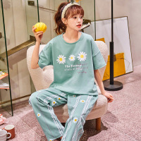 韩版睡衣女士春夏季短袖长裤 纯棉家居服薄款大码可外穿睡衣套装