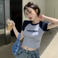 纯欲风短款学生上衣辣妹修身夏季新款短袖T恤女美式设计感ins