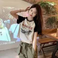 美式复古印花短袖T恤女夏季韩版新款修身百搭短款学生上衣潮