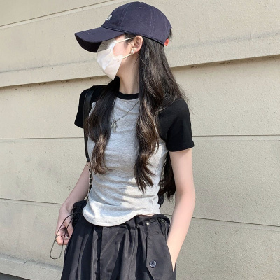 不规则插肩袖T恤女夏季新款短款修身显瘦短袖设计感学生上衣