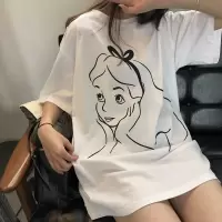 夏季新款韩版印花中长款短袖T恤女学生宽松上衣ins女装潮