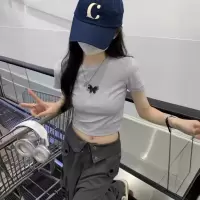 美式辣妹蝴蝶印花短袖T恤女夏季修身显瘦短款露脐学生上衣潮