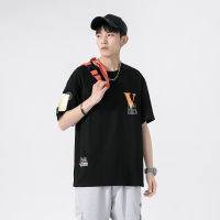 夏季新款短袖T恤韩版潮牌印花男士半袖T恤纯棉宽松落肩打底衫