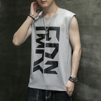 夏季新款纯棉T恤背心男士街头运动宽松潮牌无袖坎肩圆领T恤男