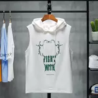 无袖连帽T恤衫夏季新款日系潮牌纯棉上衣服印花宽松运动背心