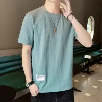男装夏季新款男士短袖T恤港风提花布条纹直筒圆领潮流休闲打底衫