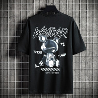 重磅短袖T恤男士夏季新款美式潮流印花熊圆领半袖宽松休闲上衣服