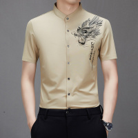 中国风衬衫男龙纹短袖夏季时尚休闲男士冰丝无痕免烫半袖衬衣