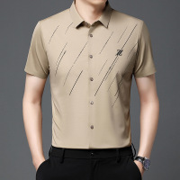 夏季新款短袖衬衫男士垂感免烫中年男士时尚休闲半袖衬衣