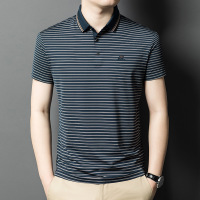 冰凉透气短袖男士Polo衫 夏装新款中青年时尚休闲条纹薄款T恤