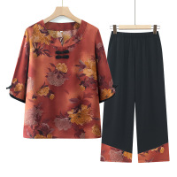 新款奶奶装套装70岁80老人家夏装两件套七分袖薄款婆婆衣服老太太